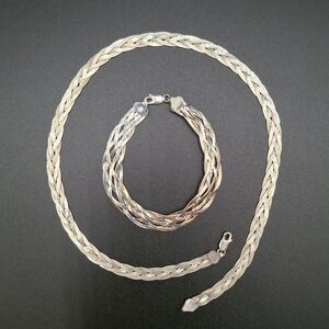 Milor 925 Italy Sterling Silver Diamond Cut Necklace Bracelet Set 23g